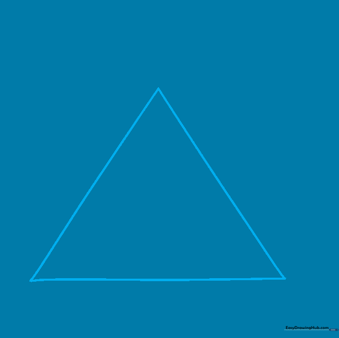 A simple, large triangle drawn in pencil on a white background, serving as the base for the pyramid structure.