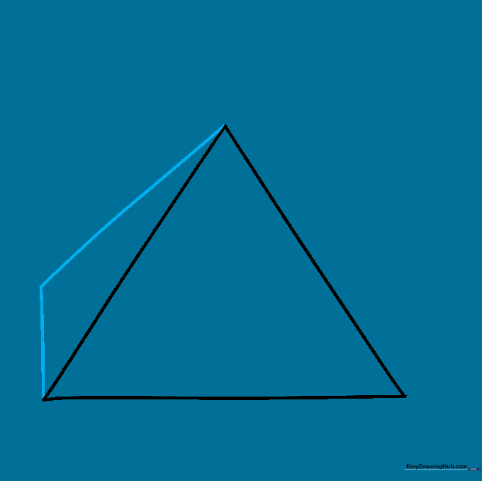 Two triangles joined together to create the illusion of a 3D pyramid structure.