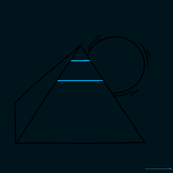 Pyramid structure with horizontal lines added to the top to indicate stone masonry.