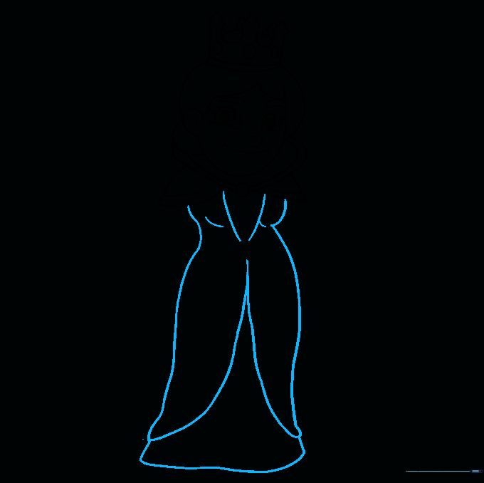 Outlining the long, flowing shape of the queen's gown.
