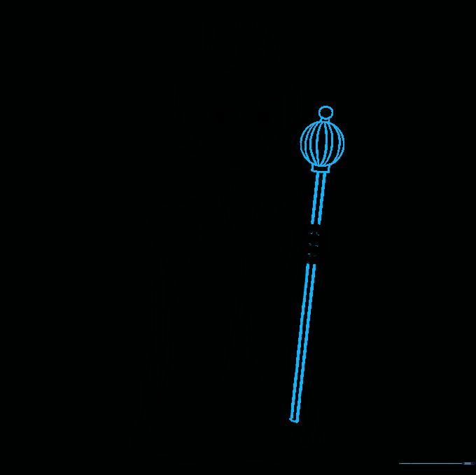 Adding a royal scepter held in the queen's hand with geometric details at the top.