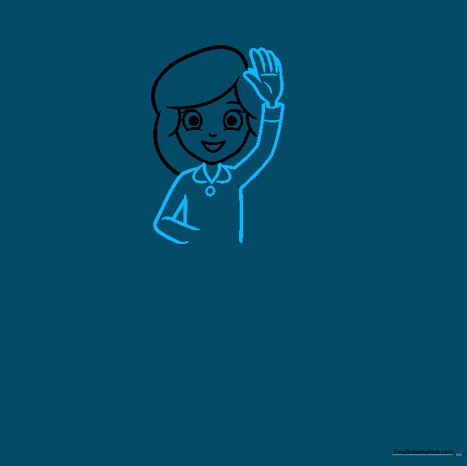 Sketch of a character's upper torso, neck, and shoulders with a button detail.