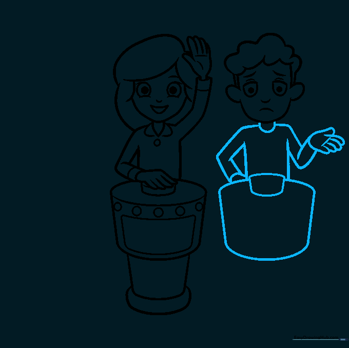 Adding arms and torso details to the second character.