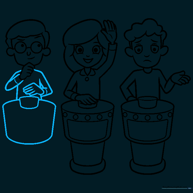 Outlining the final character's torso and arms.