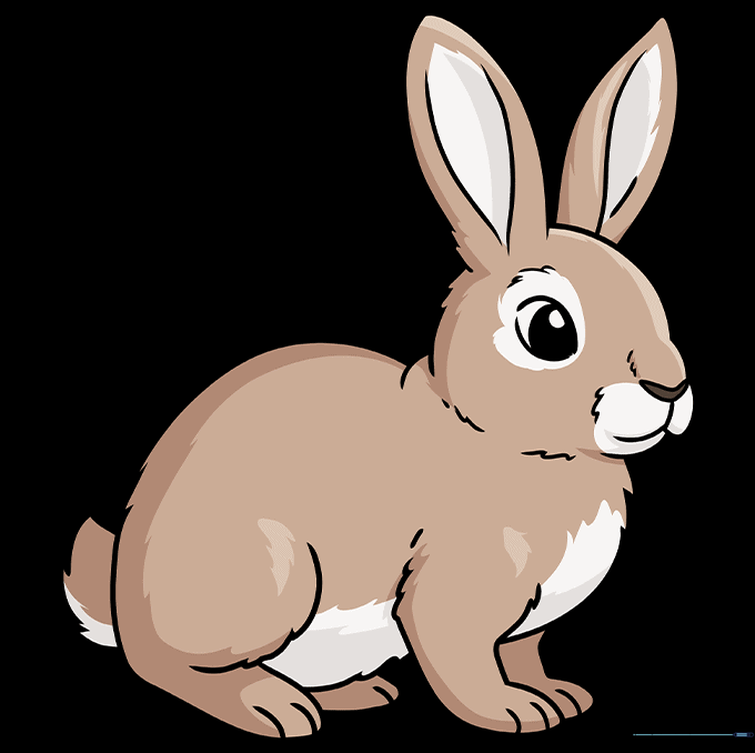 A finished, colored cartoon rabbit drawing with brown and white fur.