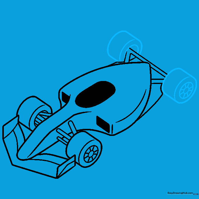 Adding the larger rear tires to the race car drawing.