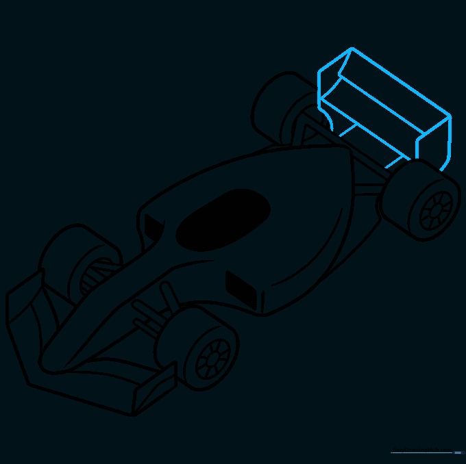 Drawing the rear spoiler wing on the race car.