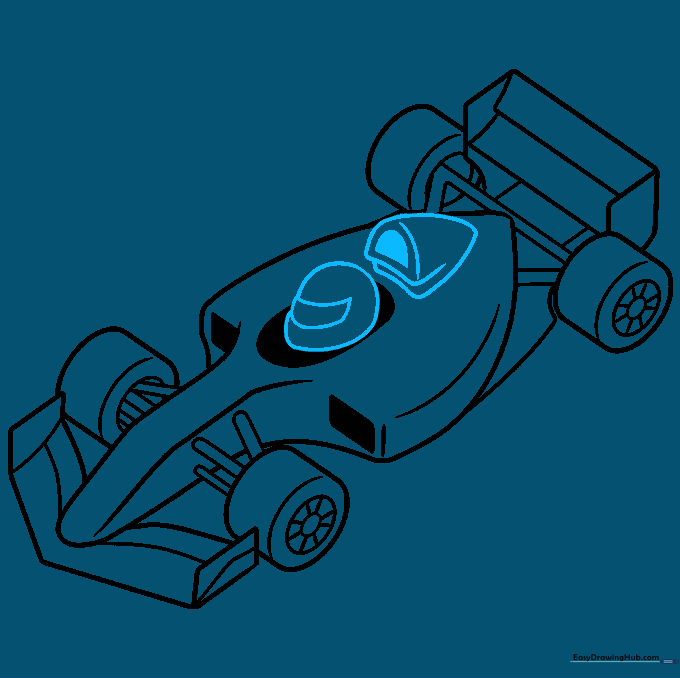 Adding the driver's helmet and safety roll hoop to the race car.