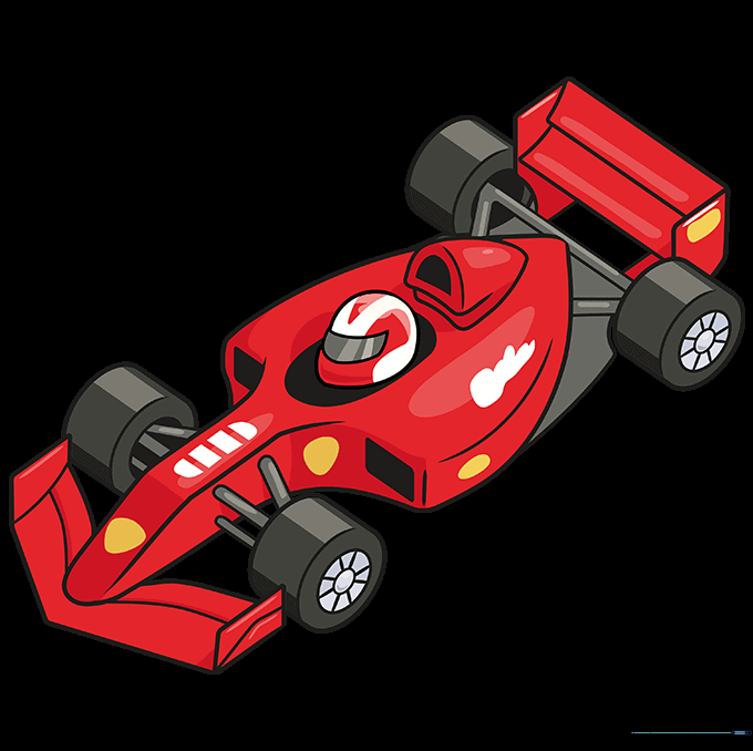 A fully colored, vibrant cartoon race car drawing.