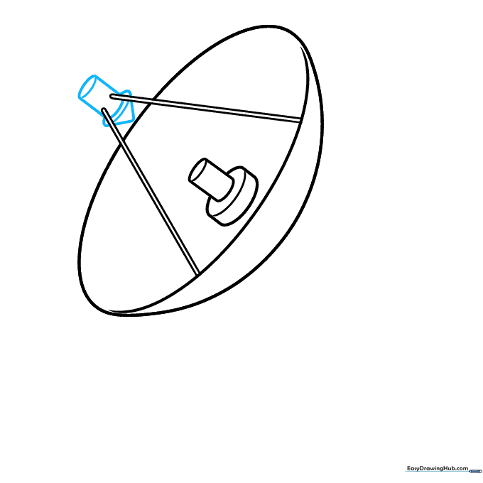 Sketching the secondary reflector assembly in the center of the radar dish.