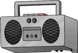 A colorful, finished illustration of a retro-style radio.