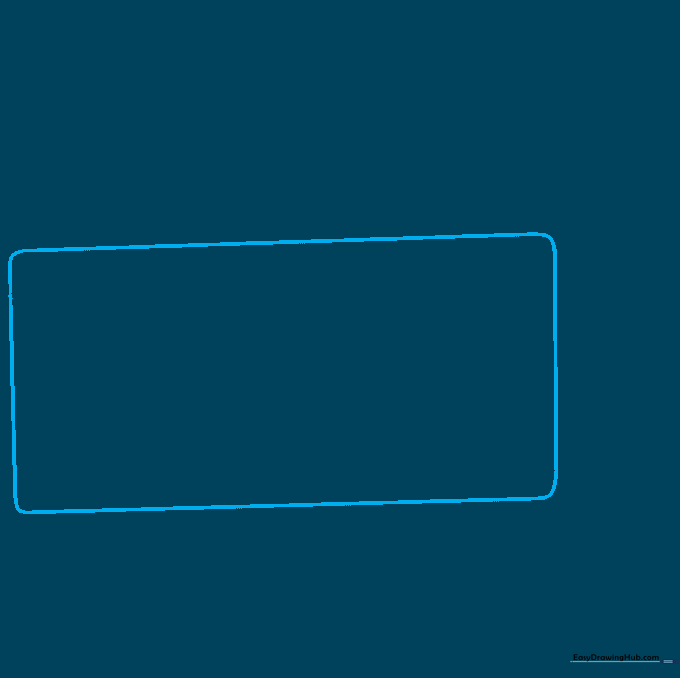 A simple rectangle with rounded corners drawn in light pencil, serving as the front panel of the radio.