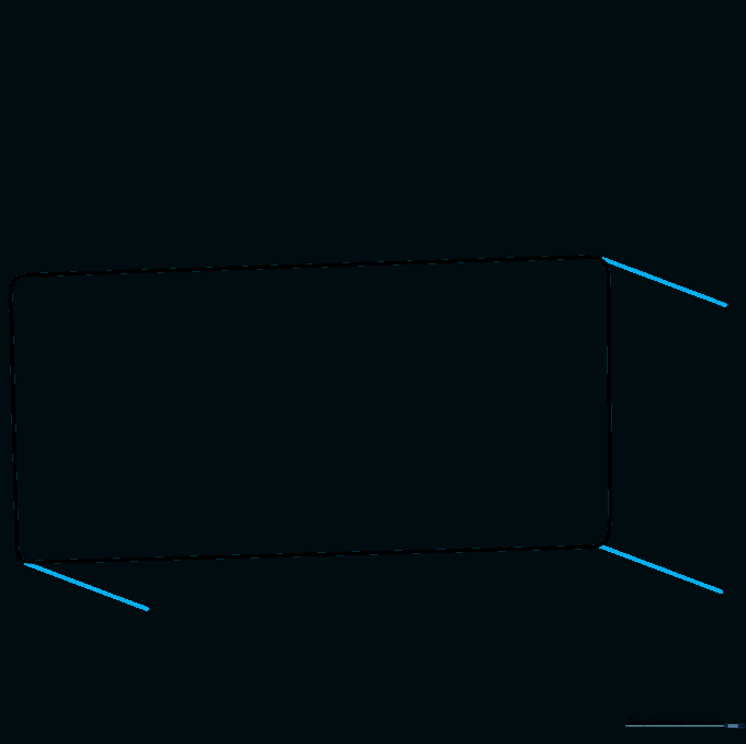 Adding short diagonal lines to the corners of the rectangle to give the radio a three-dimensional perspective.