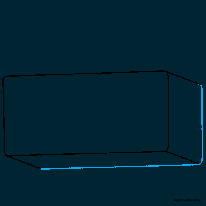Connecting the diagonal lines to complete the box shape of the radio body.