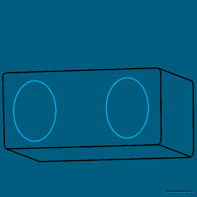 Two large, symmetrical ovals drawn on the front of the radio body to represent speakers.
