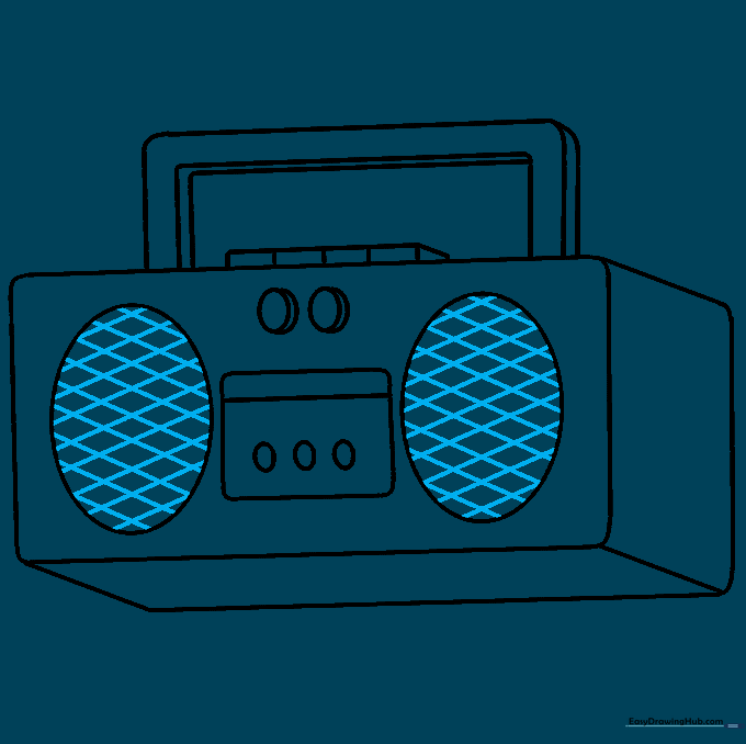 Cross-hatched lines drawn over the speaker ovals to create a realistic speaker grille texture.
