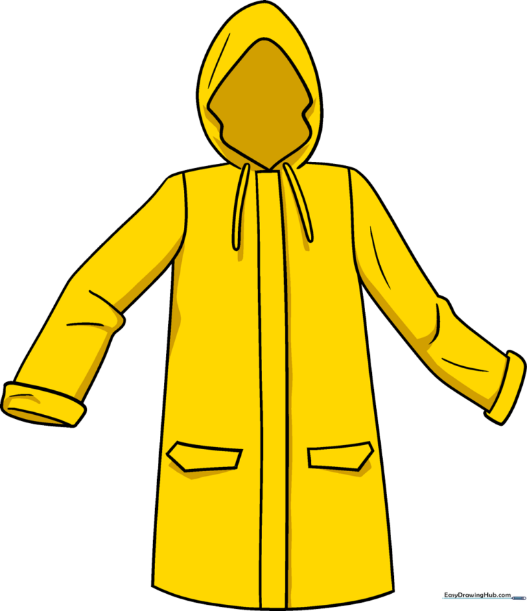 A vibrant, finished illustration of a yellow rain coat, perfect for rainy day art projects.