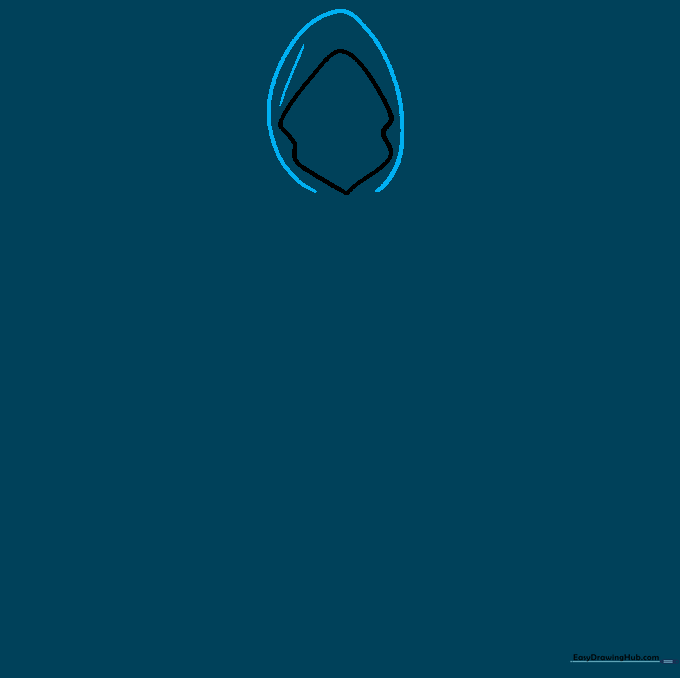 Drawing the outer edge of the rain coat hood with added fabric texture lines.