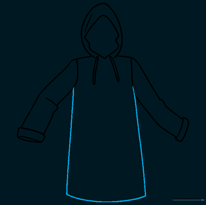 Outlining the main body of the rain coat connecting the shoulders and sleeves.