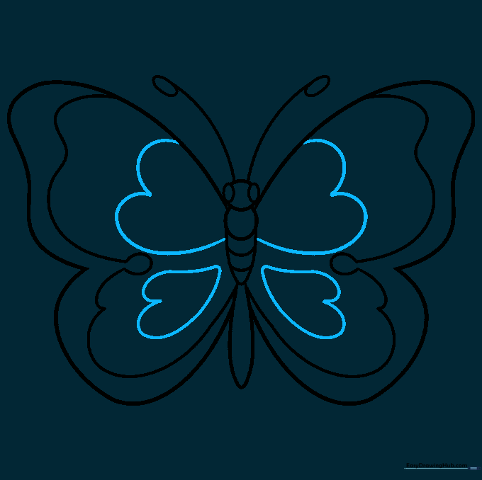 Adding smaller, secondary heart details inside the wing patterns.