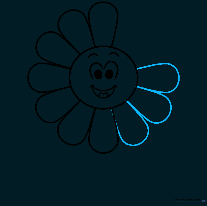 The flower now has a complete ring of petals surrounding the face.