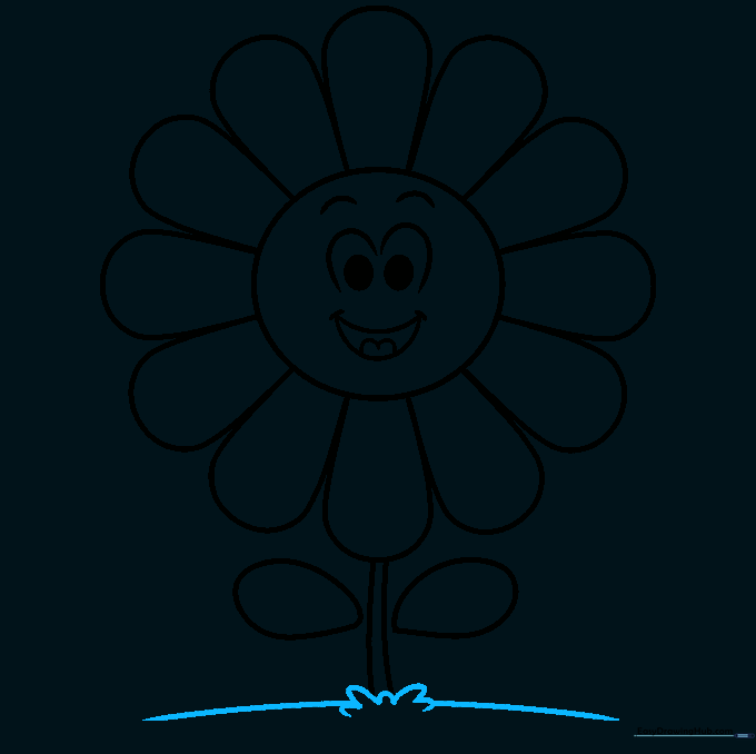 The flower placed in a garden setting with grass and a horizon line.