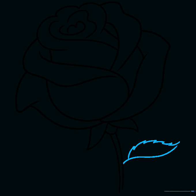 Rose drawing with a jagged-edged leaf attached to the stem.