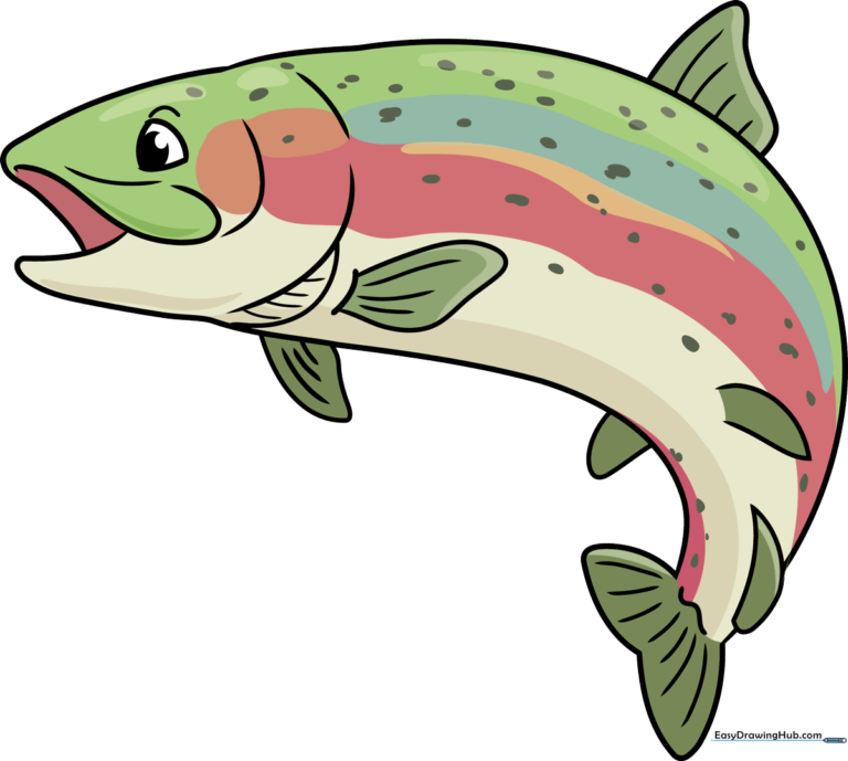 A vibrant, finished illustration of a rainbow trout swimming, perfect for art inspiration.