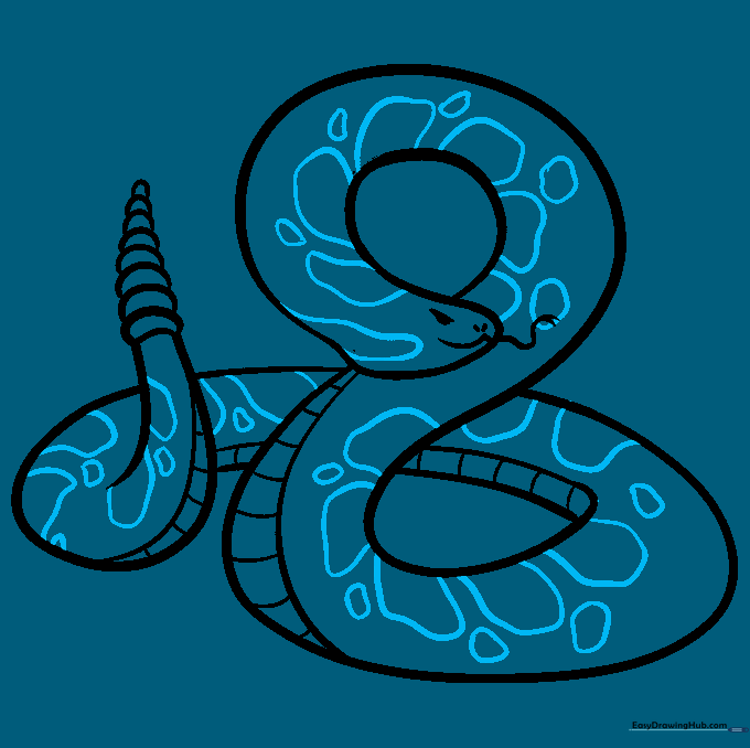 Irregular blotchy shapes added to the back of the snake to simulate camouflage patterns.