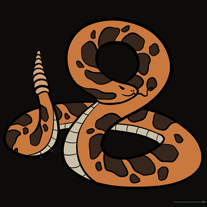 A fully colored, cartoon-style rattlesnake with brown and tan patterns.