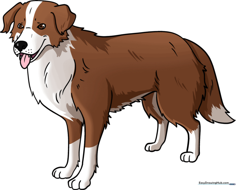 A finished, colored realistic dog drawing displayed as a high-quality art piece.