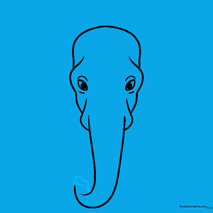 Adding detail to the end of the elephant's trunk with a C-shaped opening and small finger-like folds.
