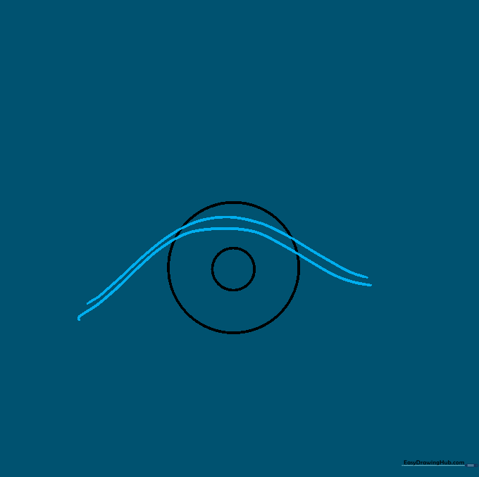 Two parallel curved lines drawn above the iris circle to define the upper eyelid structure.