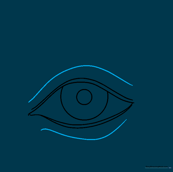 Additional curved lines added above and below the eye to suggest skin folds.