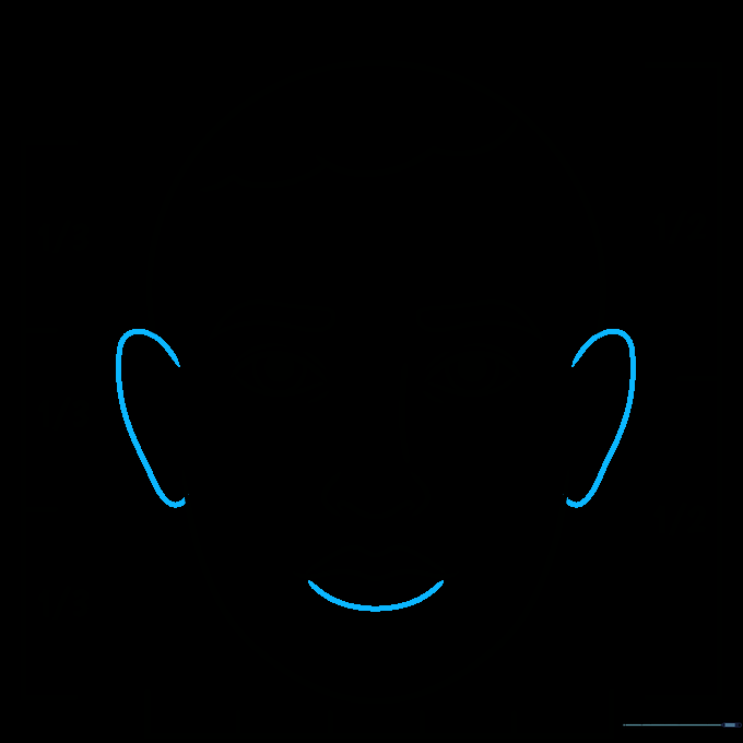 Sketch showing the addition of ears and a mouth line to the face.