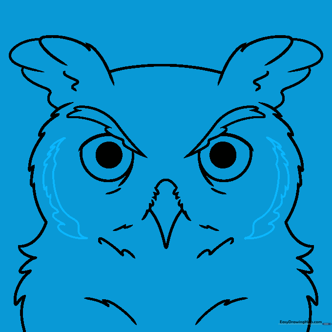 Adding texture to the owl's outline using short, jagged pencil strokes.