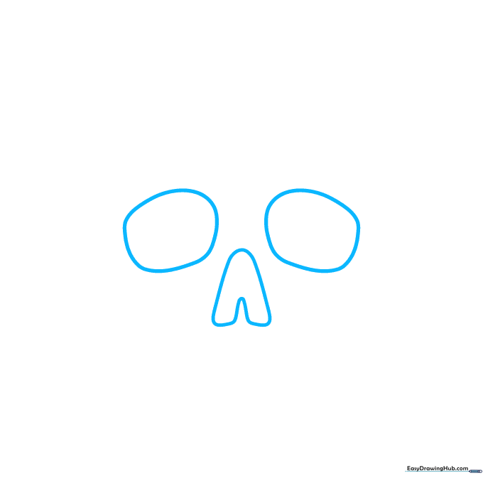 Pencil sketch showing two ovals for eye sockets and a central nasal cavity structure.