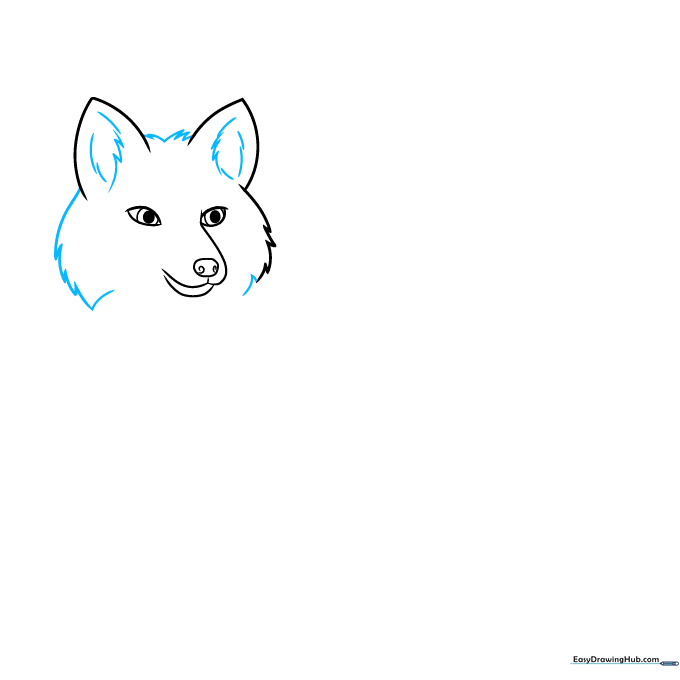 Fox head with added fur texture lines on the cheeks and inside the ears.