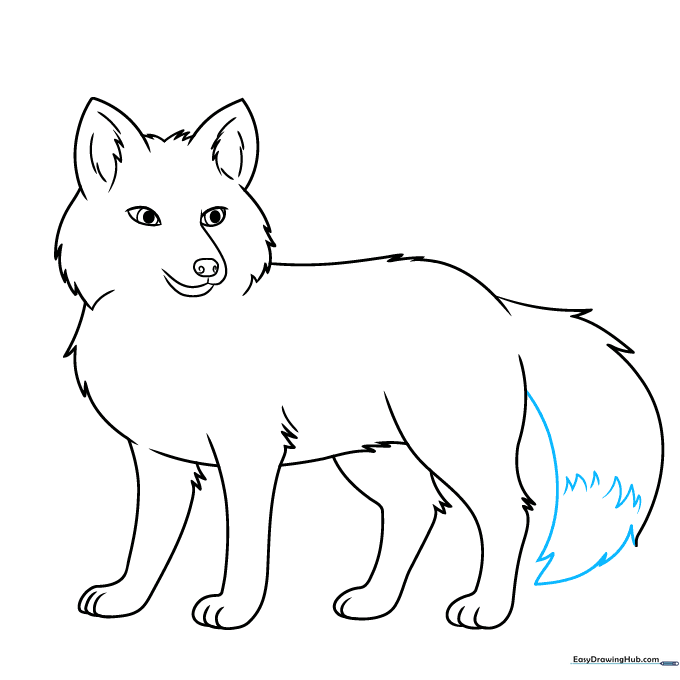 Fox outline with the completed bushy tail and white tip markings.