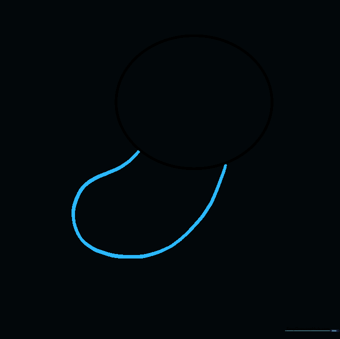 A pencil outline showing the head circle connected to a larger, rounded body shape.