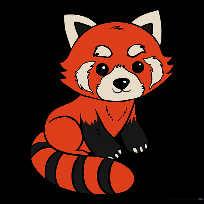 A fully colored, vibrant red panda drawing with characteristic reddish-brown fur.