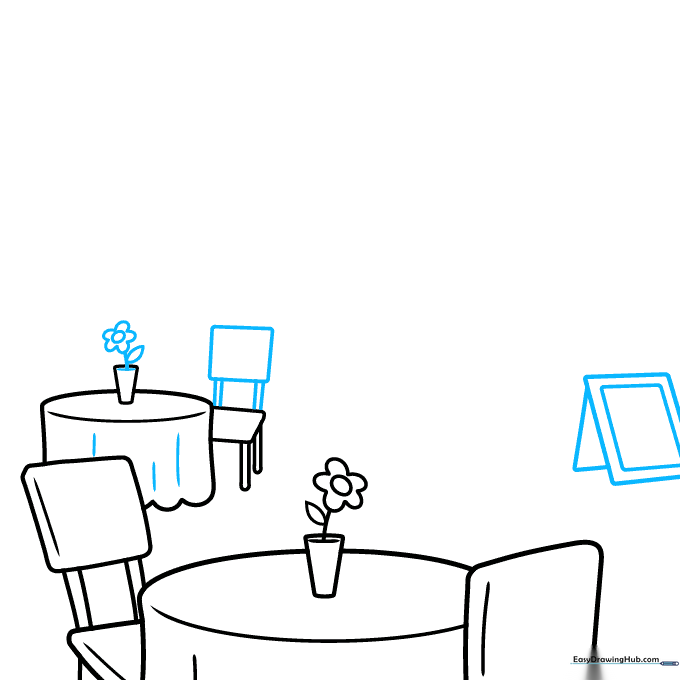 Drawing a menu sign on a stand to add character to the restaurant scene.