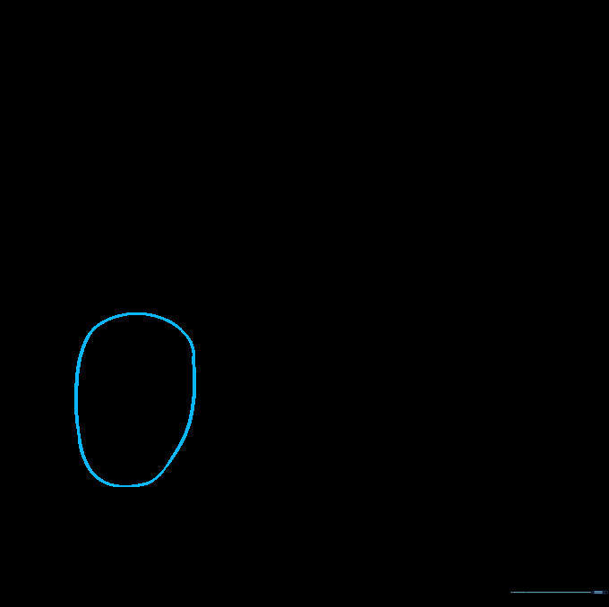 A light pencil sketch of an oval representing the basic shape of a rhino's head.