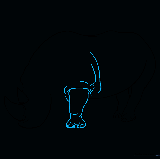 Drawing the front leg with visible skin folds at the knee.