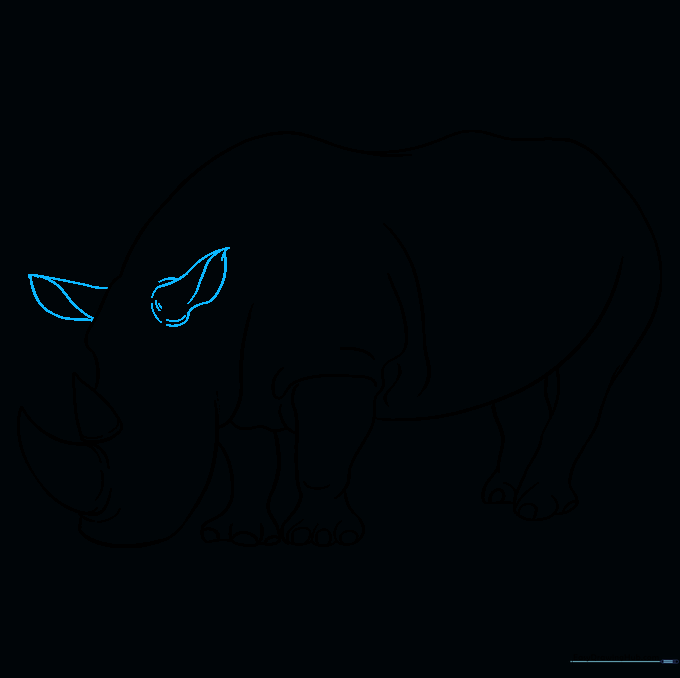 Adding pointed ears with inner detail to the rhino's head.