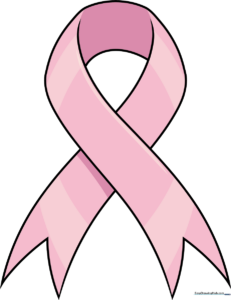 A completed, vibrant pink awareness ribbon drawing on a clean background.