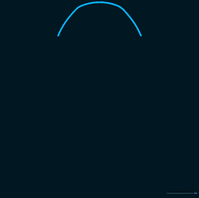 A single curved line drawn on paper representing the top fold of a ribbon.