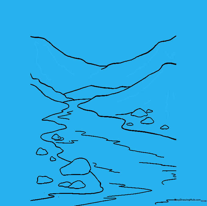 Jagged lines added to the mountains to create texture and detail.