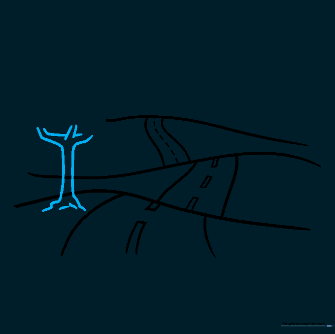 A simple tree trunk and branches sketched with curved lines.