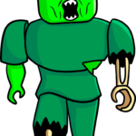 A colorful, finished illustration of a Roblox zombie character standing in a gaming pose.